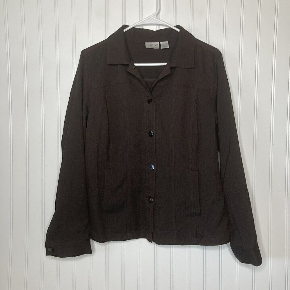 Chicos 1 Brown Button Up Unlined ‘Jean’ Button Up Side Pockets Jacket Blazer-M/8
